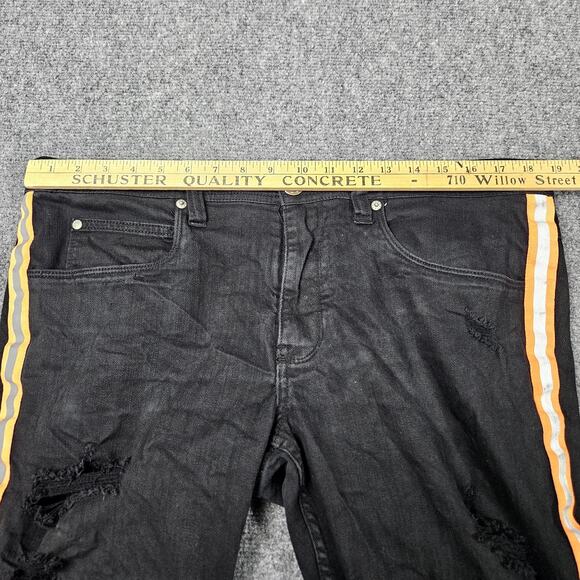 Rogue Jeans Size 36x34 Skinny Black Denim Orange Stripe Side Reflection Street - Picture 8 of 10